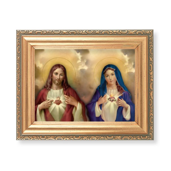 5.5" x 7" Gold Antique Frame with Sacred Hearts Print