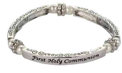 First Holy Communion Rhodium Plated Stretch Bracelet