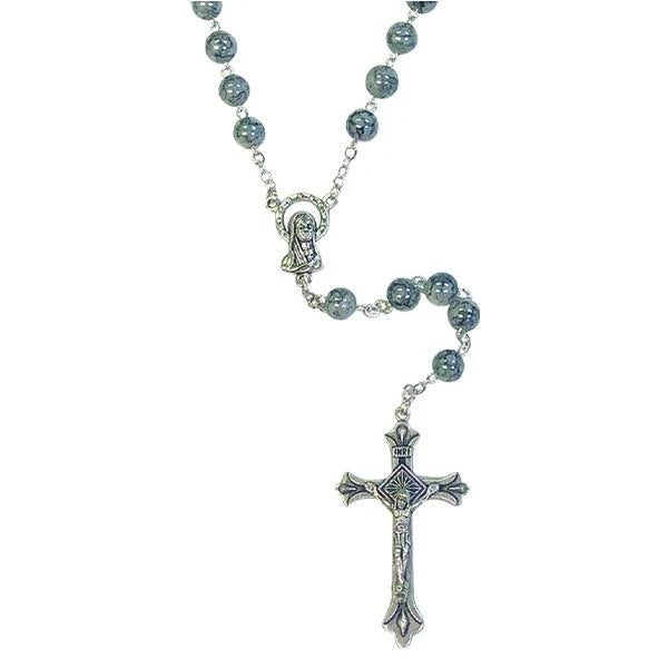 Imitation Glass Stone Rosary - Marbled Gray