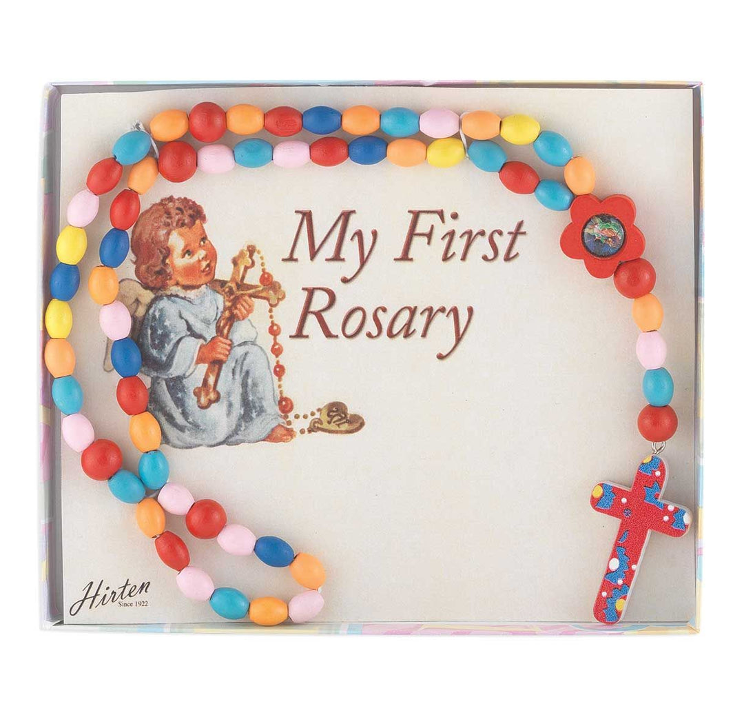 7mm x 9mm Multicolor Oval Wood Bead Kids Rosary
