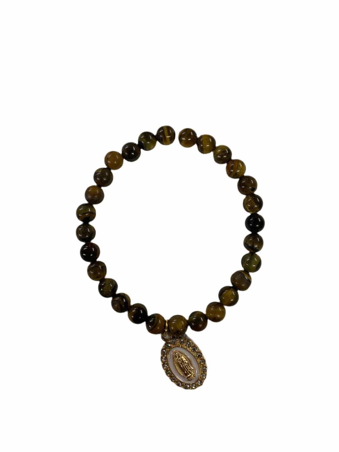 6MM Genuine Tiger Eye Bracelet with Our Lady of Guadalupe Medal