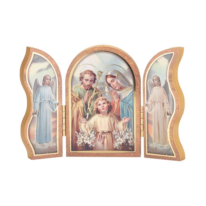 3.5" Holy Family Natural Wood Triptych