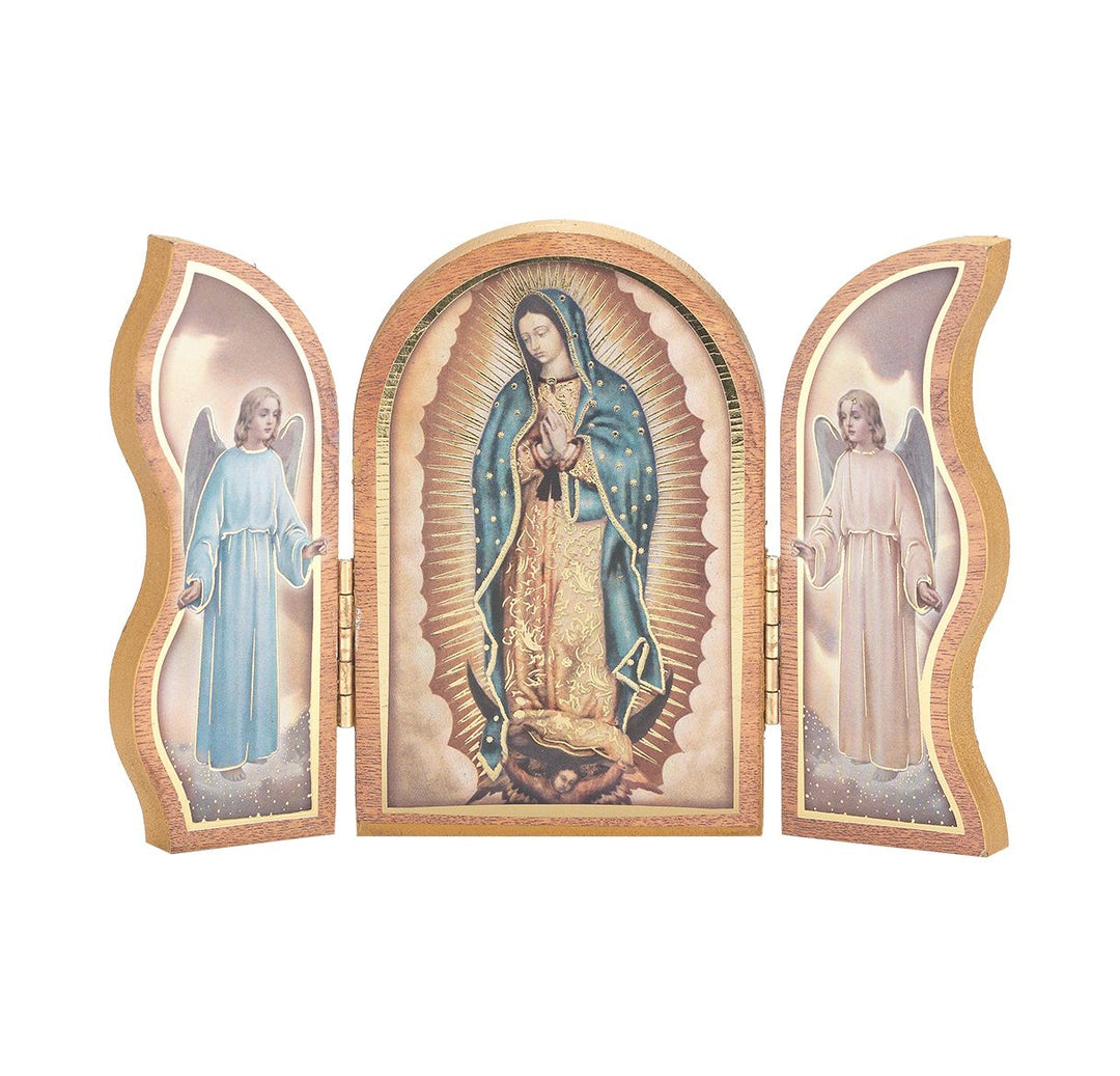 3.5" Our Lady of Guadalupe Natural Wood Triptych