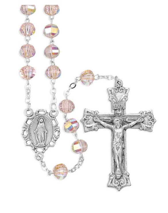8mm Deluxe Faceted Rose Glass Bead Rosary