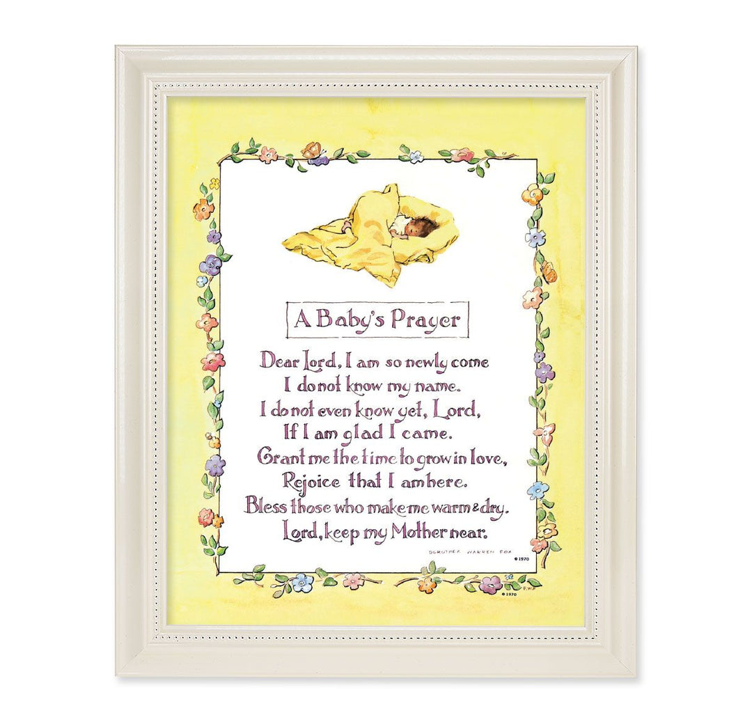 11.5" White Pearlescent Frame with a Baby's Prayer Print