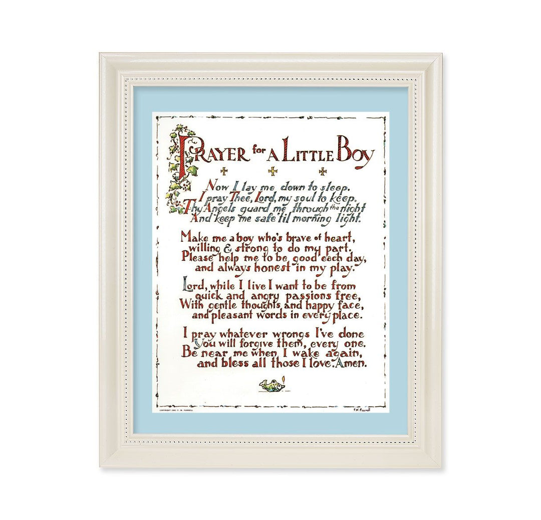 11.5" White Pearlescent Frame with a Prayer for a Little Boy Print