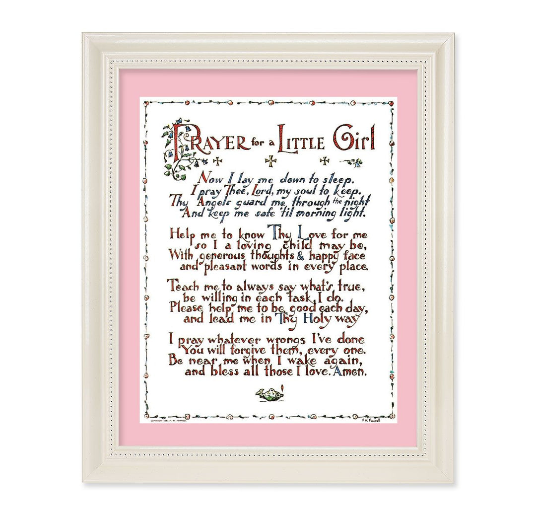 11.5" White Pearlescent Frame with Prayer for a Little Girl Print