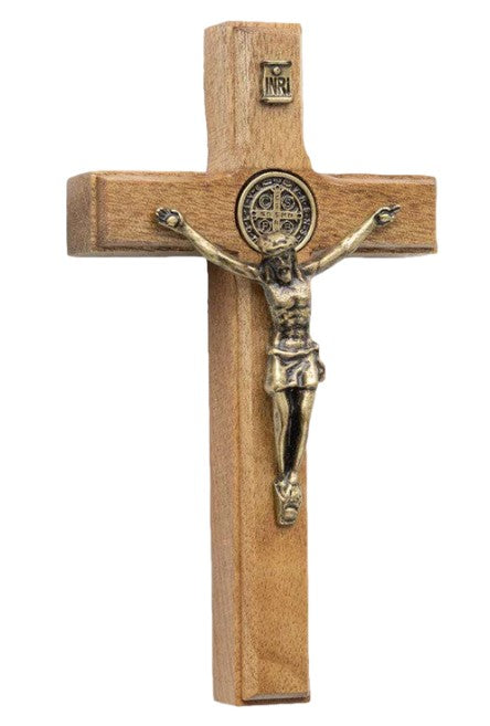 4.75" Light Wood Crucifix with Antique Gold Corpus