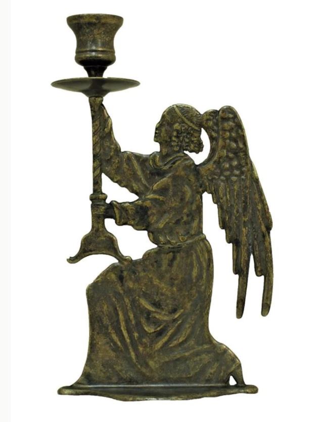 9.75" Antique Brass Angel Candle Holder