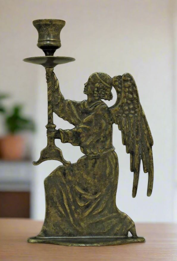 9.75" Antique Brass Angel Candle Holder