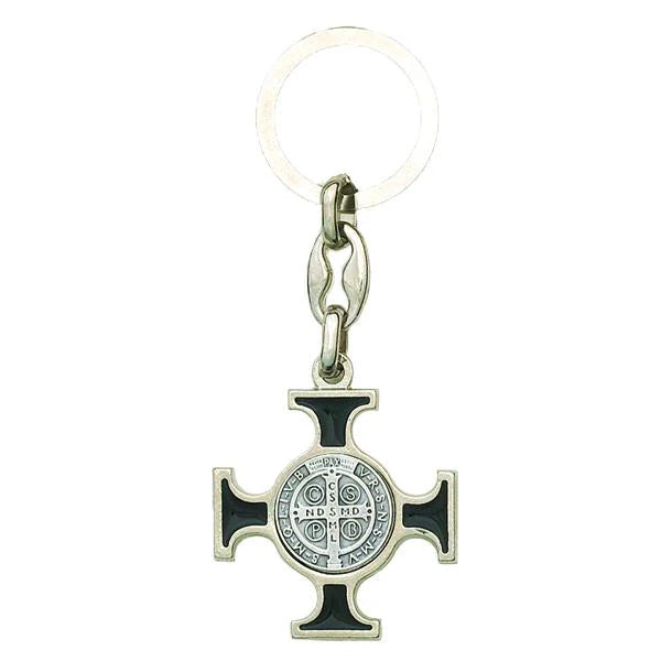 4" Saint Benedict Enamel Key Ring - Black