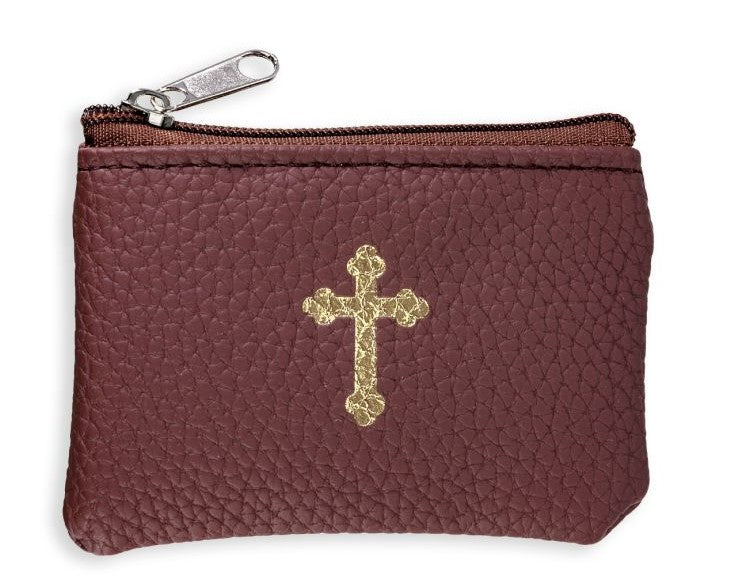 Brown Calf Grained Leatherette Rosary Case