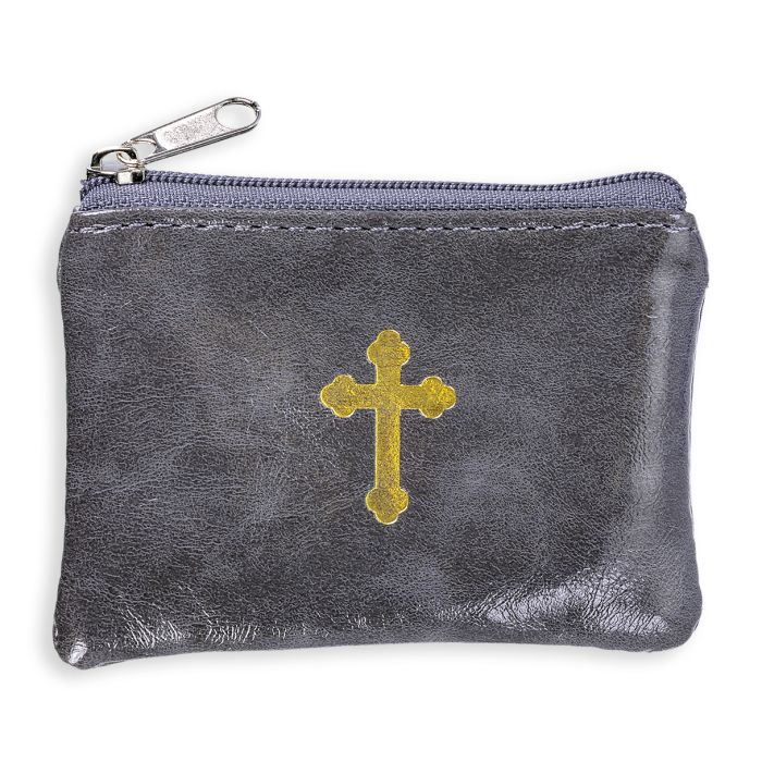 Pewter Veined Patent Leatherette Rosary Case