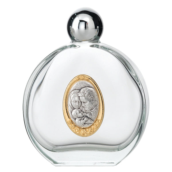 4.5" Glass Holy Water Bottle with 2 Tone Holy Family Medal