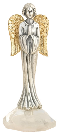 3" Angel Praying with Gold Toned Wings Adhesive Mini Statue