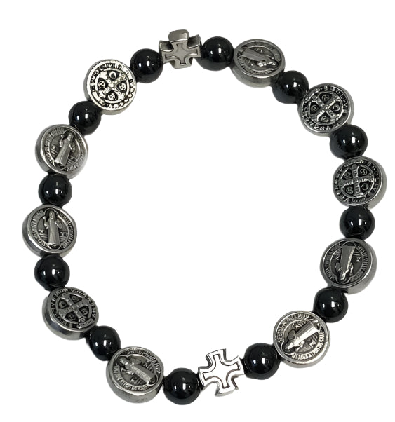 7mm Hematite Saint Benedict Stretch Bracelet