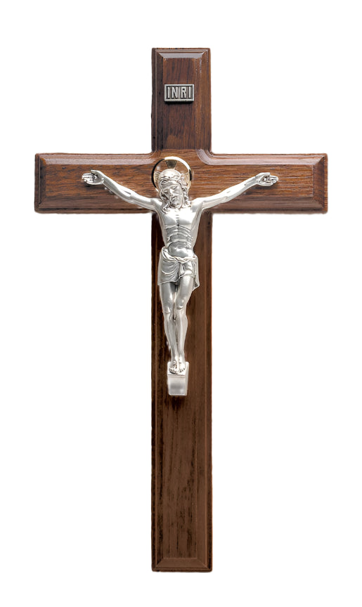 11". Walnut Crucifix with Beveled Edges and Salerni Corpus - 17/516