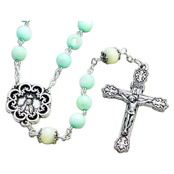 Light Blue Glass Bead Rosary