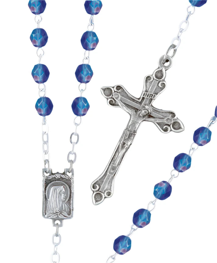 Fire-Polished Aurora Borealis Bead Rosary - Sapphire