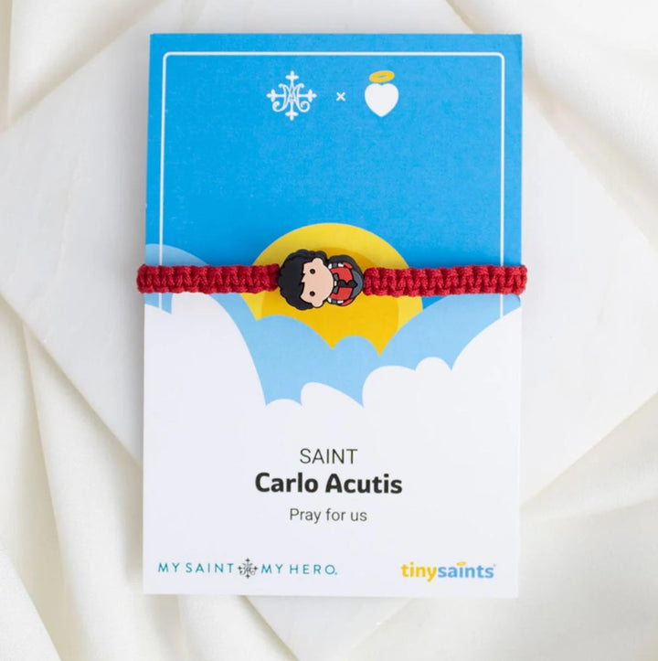 Tiny Saint™ Carlo Acutis Maroon Corded Bracelet