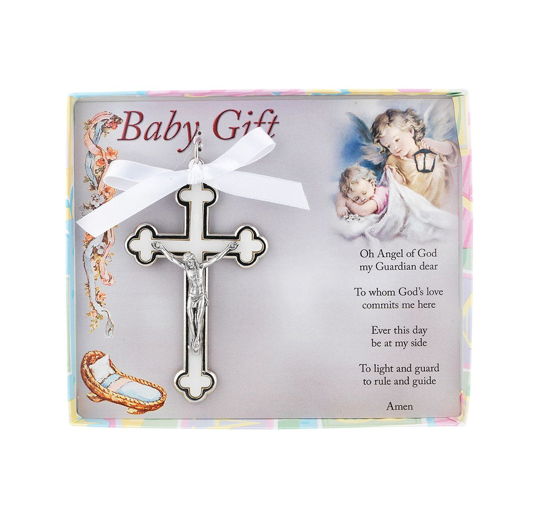 3.5" White Cloverleaf Baby Crucifix