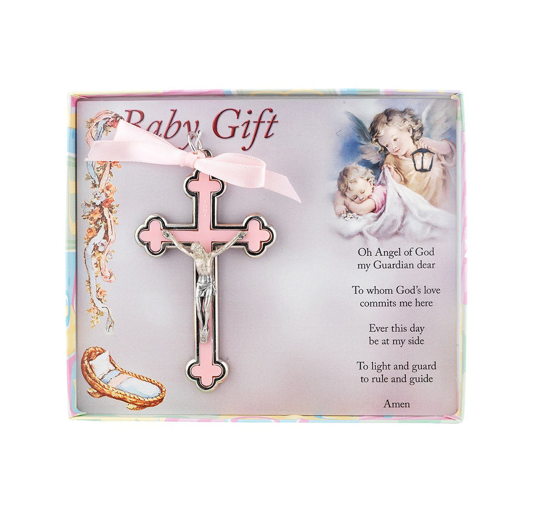 3.5" Pink Cloverleaf Baby Crucifix