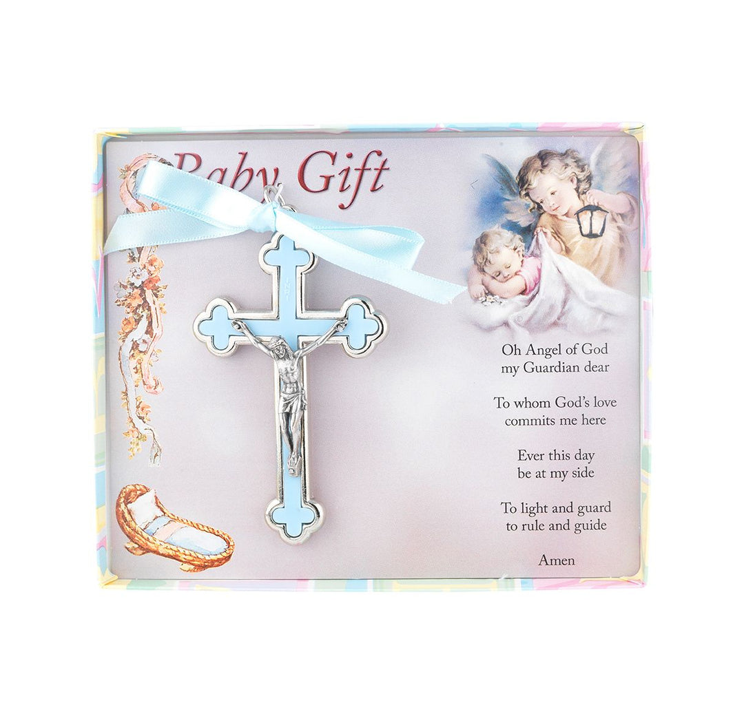 3.5" Blue Cloverleaf Baby Crucifix