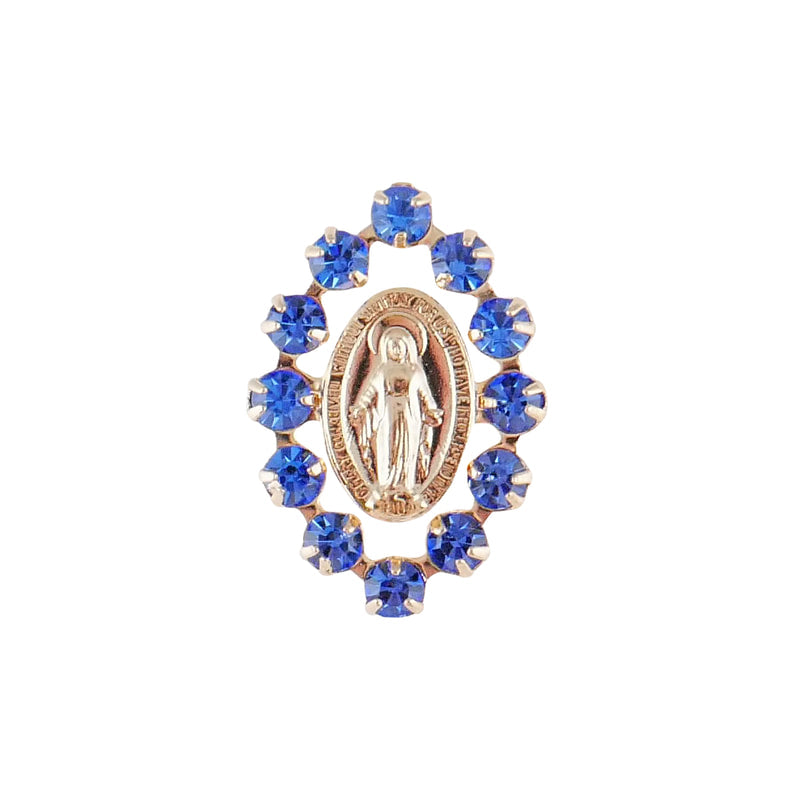 Gold Plated Blue Austrian Crystal Miraculous Medal Lapel Pin