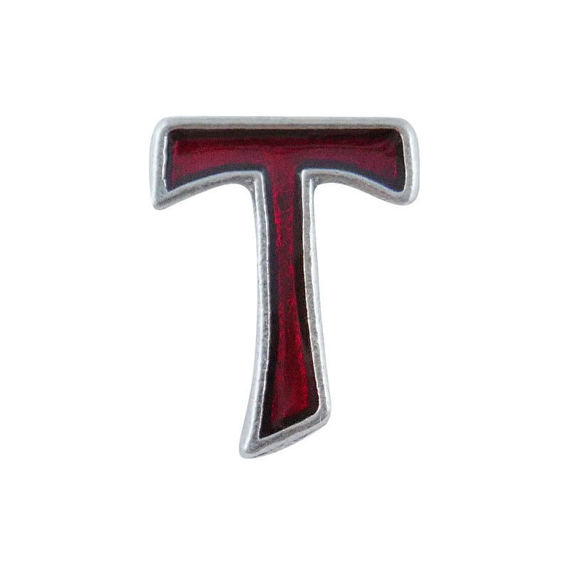 Red Enameled Silver Plated Tau Cross Lapel Pin