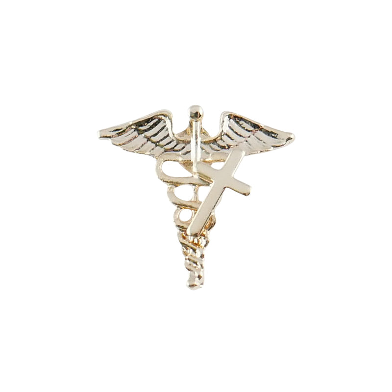 Gold Plated Caduceus with Cross Lapel Pin
