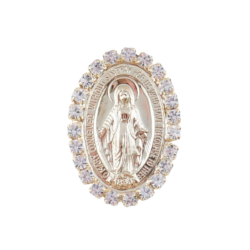 Gold Plated Clear Austrian Crystal Miraculous Medal Lapel Pin