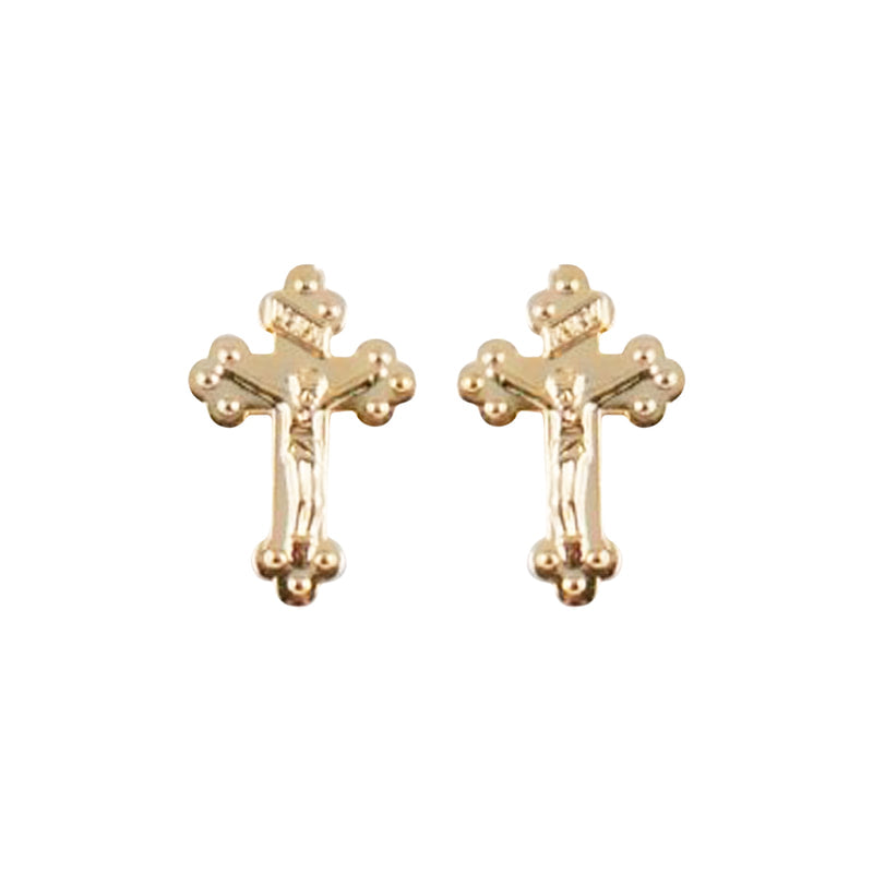 Gold Plated Budded Crucifix Earrings