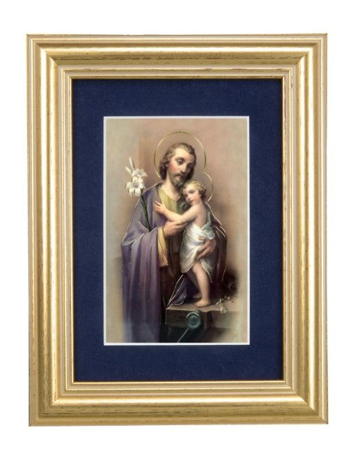 6.5" Gold Frame & Navy Blue Matte with Saint Joseph Print