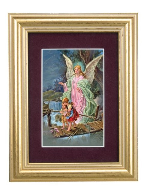 6.5" Gold Frame & Maroon Matte with Guardian Angel Print