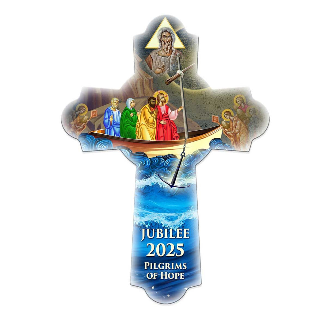 9.5" Wooden Year Rainbow Pilgrims of Hope Wall Cross