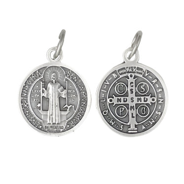 Silver tone Saint Benedict Double Sided Round Medal