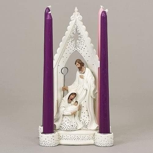11" Holy Family Advent Silver Dot Candle Holder