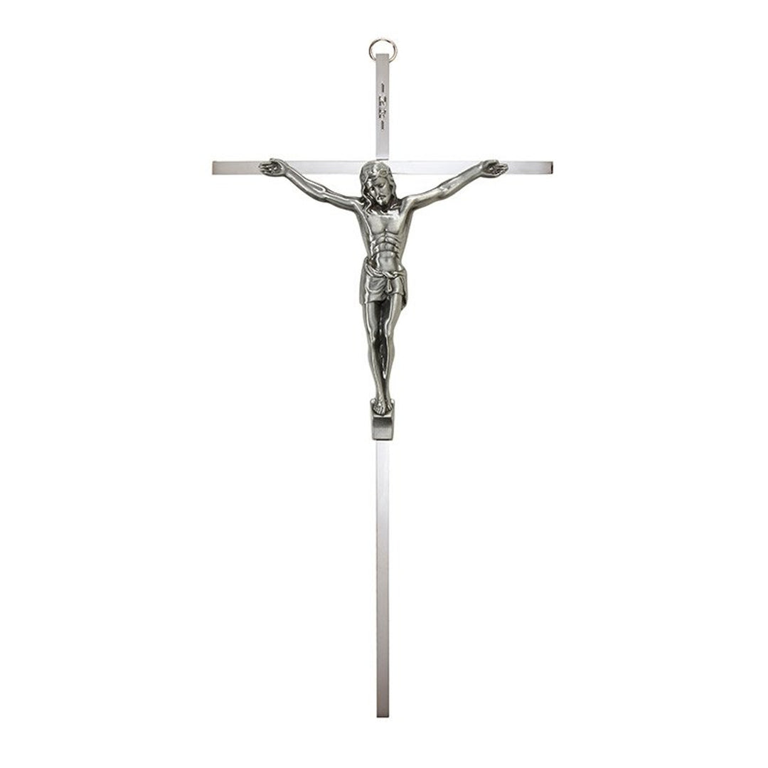 10" Nickel Plated Pewter Crucifix