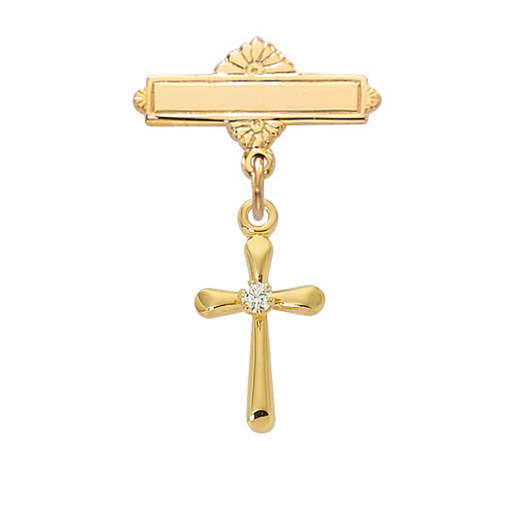 Gold Cross and Cubic Zirconia Baby Pin
