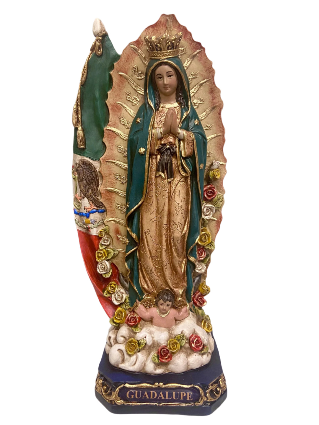 12" Our Lady of Guadalupe with Mexican Flag Statue