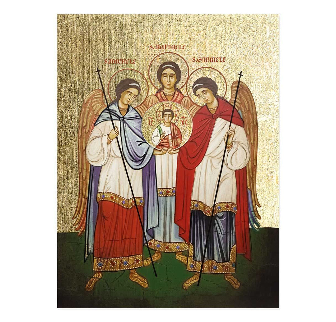 3" x 4" The Three Archangels Gold Embossed Wood Plaque