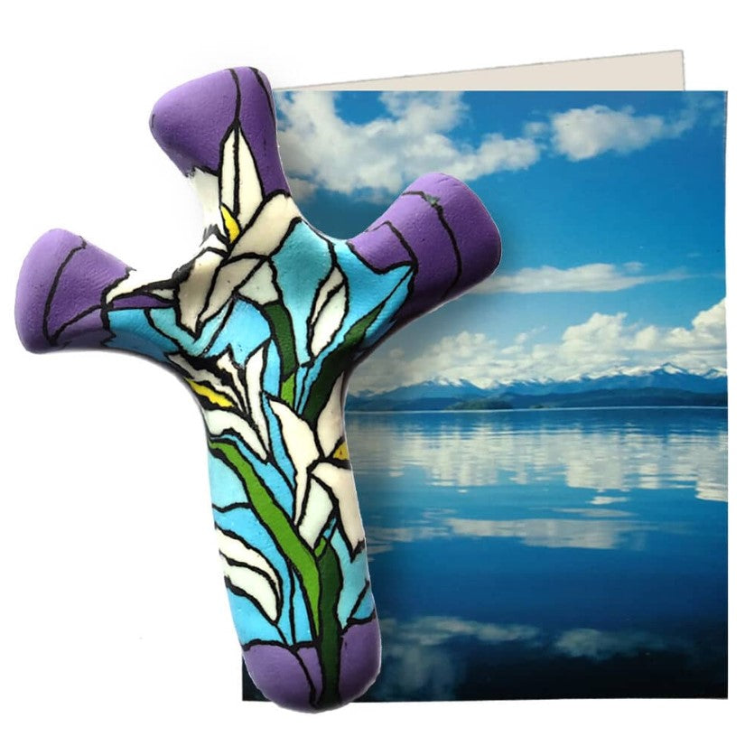 5.5" Purple & Blue Handheld Cross Lily Hand Held Cross