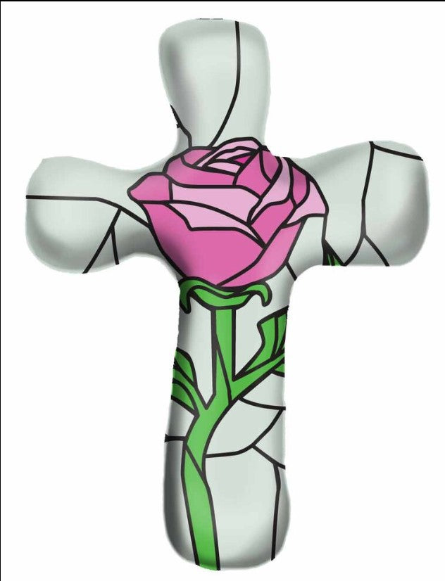 5.5" Pink Rose Hand Held Cross