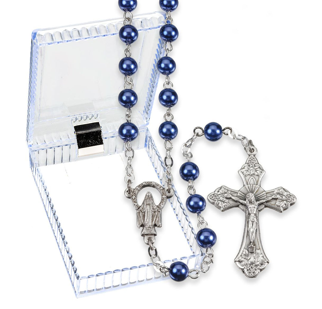 Sapphire Faux Pearl Bead Rosary