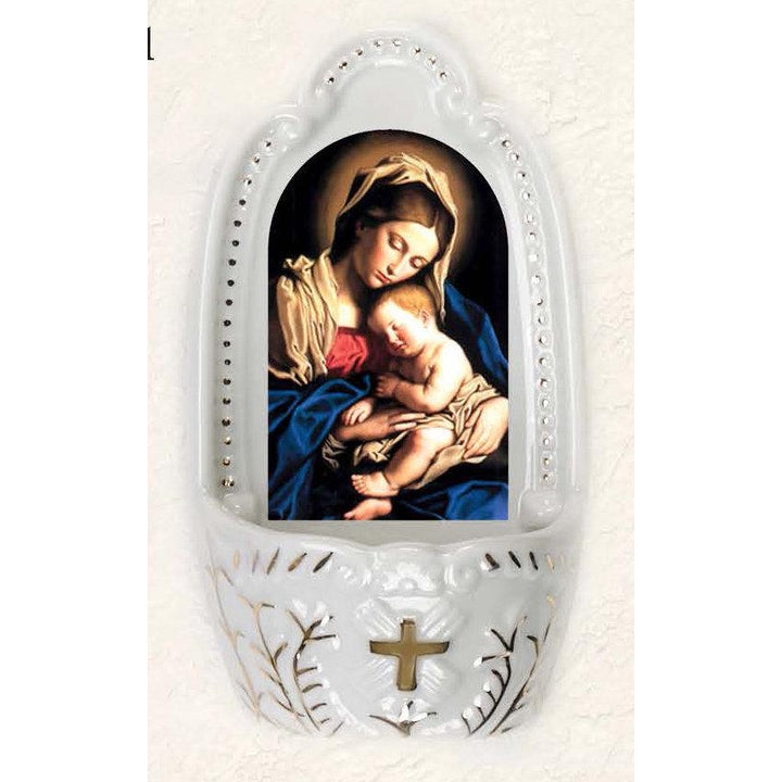 5.75" Madonna & Child Porcelain Holy Water Font