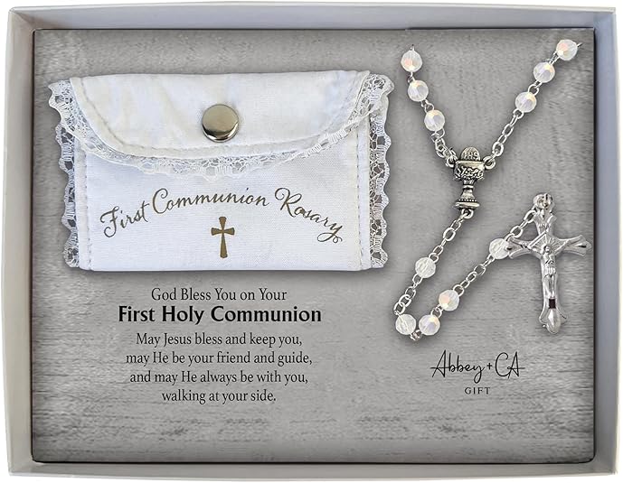 1st Communion Crystal Rosary & Bag Boxed Set