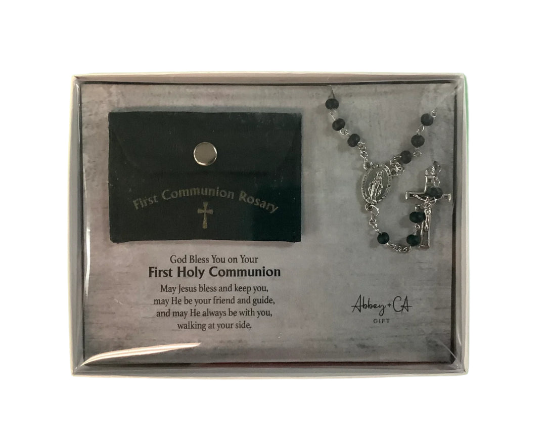 1st Communion Black Rosary & Bag Boxed Set