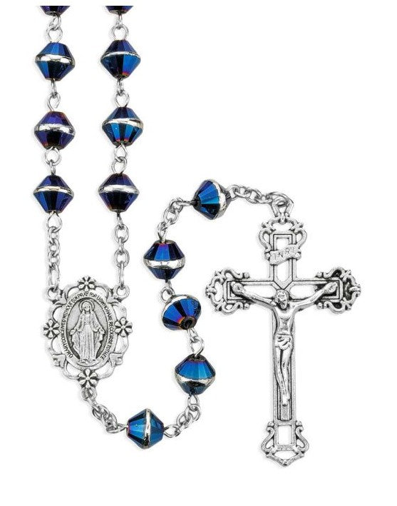 8mm Bi-cone Dark Sapphire Crystal Bead Rosary