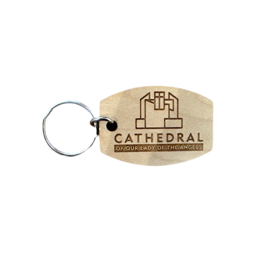 Maple Wood Laser Engraved Cathedral of Our Lady of the Angels Keychain