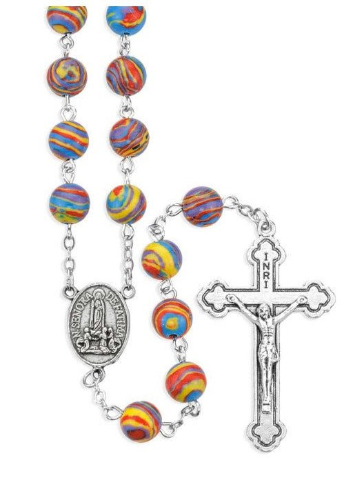 8mm Multi Color Spiral Dyed Stone Bead Our Lady of Fatima Rosary